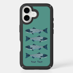 Blue Folk Art Trout/Salmon iPhone 16 Case