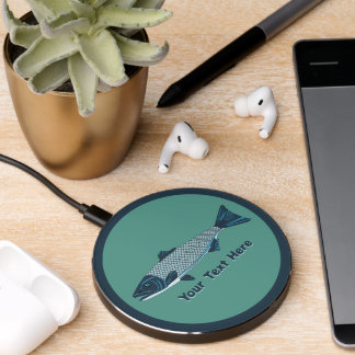 Blue Folk Art Trout/Salmon Wireless Charger