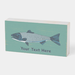 Blue Folk Art Trout/Salmon Wooden Box Sign