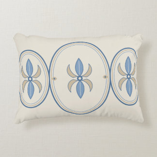 Blue Folk Floral Oval Medallions Accent Pillow