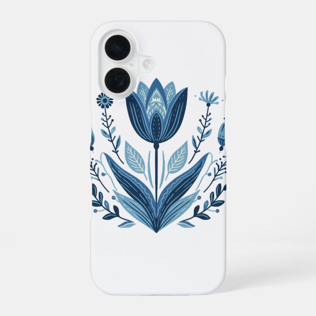 Blue Folk Floral Pattern iPhone Case (Back)