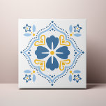 Blue Folk Flower Azulejo Ceramic Tile<br><div class="desc">Decorate the office with this Blue Folk Flower design. You can customize this further by clicking on the "PERSONALIZE" button. Change the background color if you like. For further questions please contact us at ThePaperieGarden@gmail.com.</div>