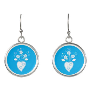 Blue folk Portuguese heart in blossom Earrings