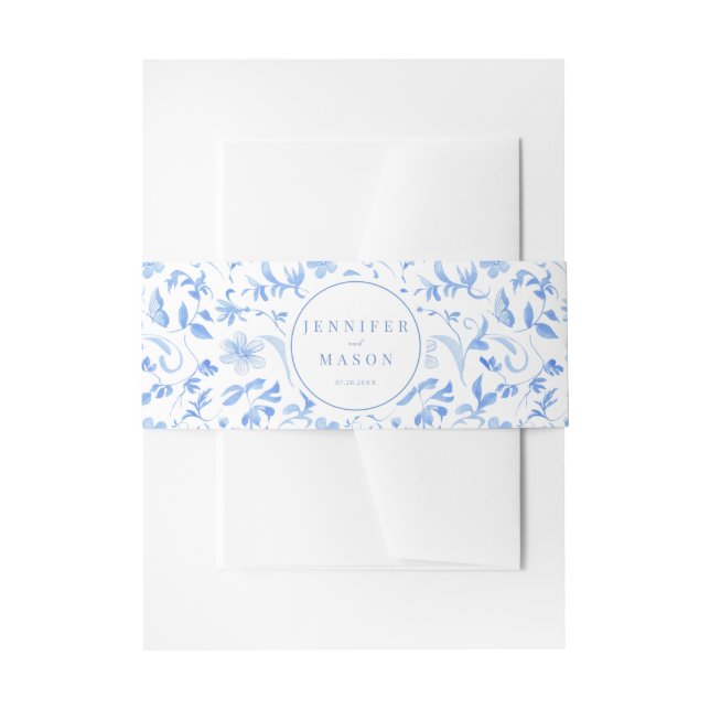 Blue folk watercolor flower wedding belly band (Front Example)