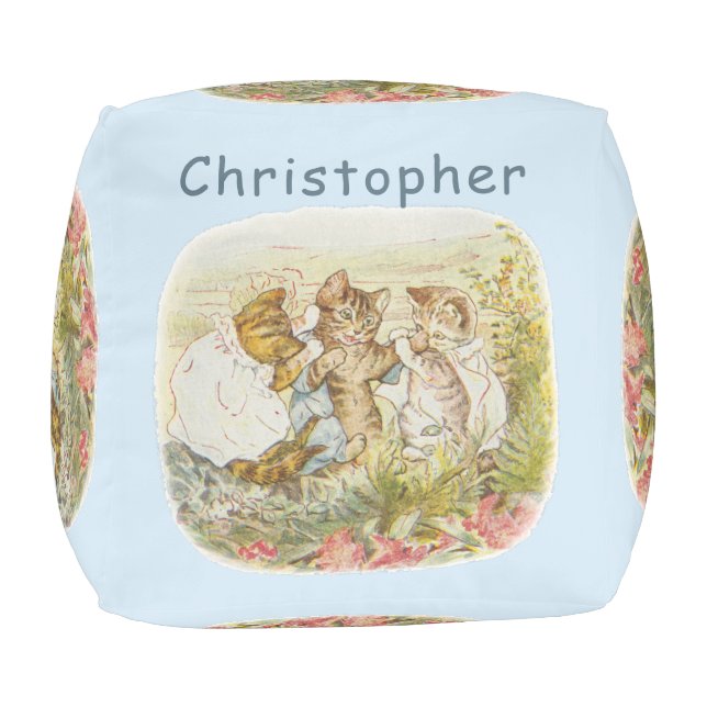 Blue Font Fun Text Kittens Baby Nursery Decor Pouf (Bottom)