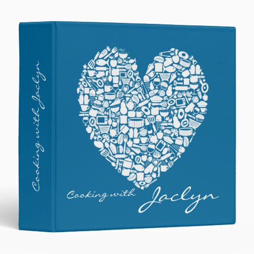 Blue Food Heart Recipe Personalized Name Binder