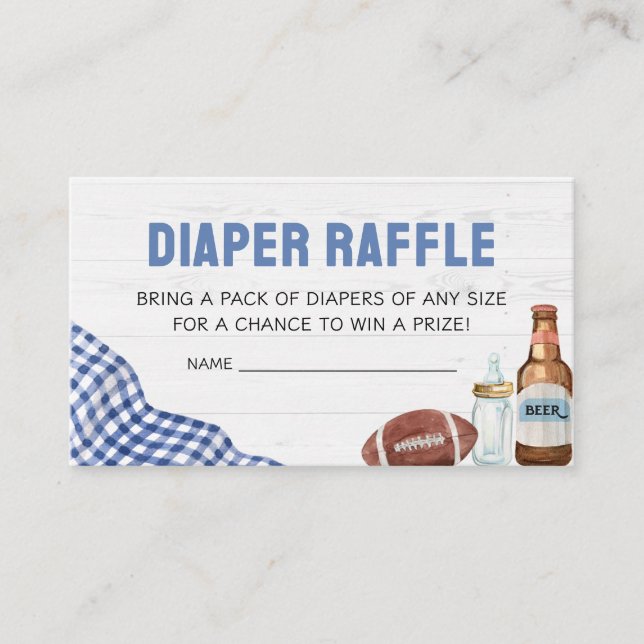 Blue Football Baby Shower Diaper Raffle Enclosure Card (Front)
