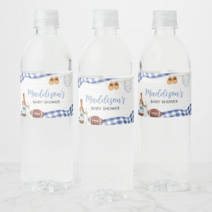 Blue Football Baby Shower Water Bottle Label