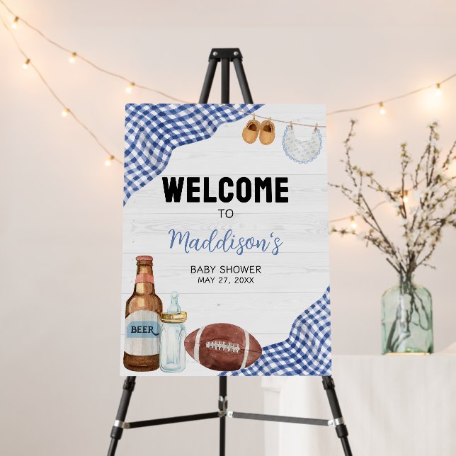 Blue Football Baby Shower Welcome Sign (In Situ (Stand))