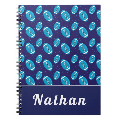 Blue Football Balls Pattern Rugby Star Player Name Notebook