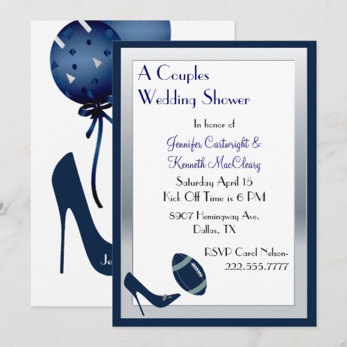 Blue Football Couples Wedding Shower Invitation