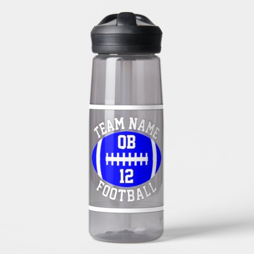 Blue Football Custom Team Name and Player Number Water Bottle