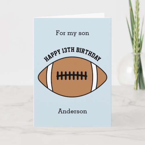 Blue Football Happy 13th Birthday Son Card