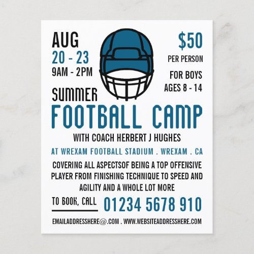 Blue Football Helmet Football Camp Advertising Flyer