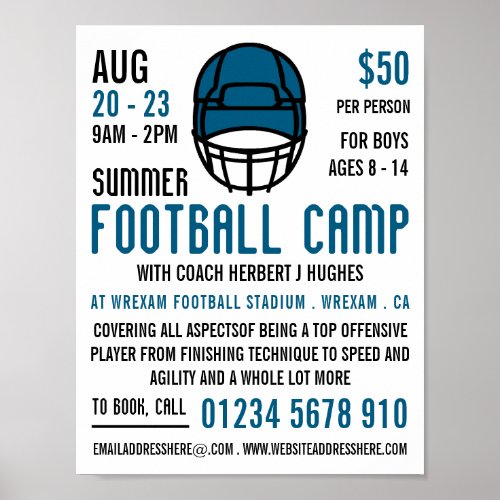 Blue Football Helmet Football Camp Advertising Poster