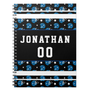 Blue Football Helmet Pattern Name & Jersey Number Notebook