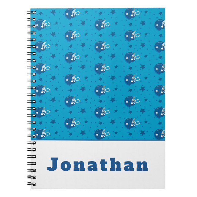 Blue Football Helmet Star Kids Boys Team Name Cool Notebook (Front)