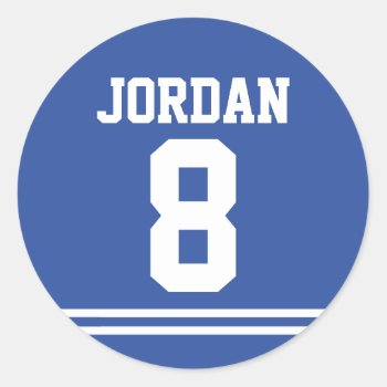 Blue Football Jersey - Sports Theme Birthday Party Classic Round Sticker by chingchingstudio at Zazzle