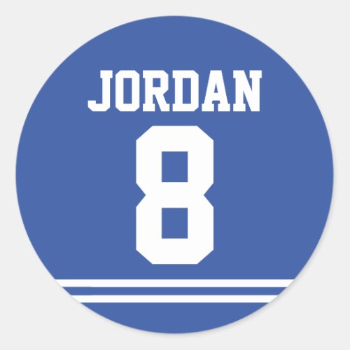 Blue Football Jersey _ Sports Theme Birthday Party Classic Round Sticker