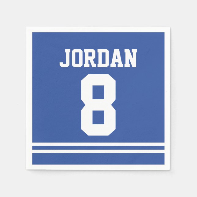 Blue Football Jersey - Sports Theme Birthday Party Paper Napkins (Front)