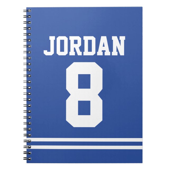 Blue Football Jersey with Custom Name and Number Notebook (Front)