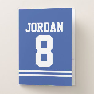 Blue Football Jersey with Custom Name and Number Pocket Folder