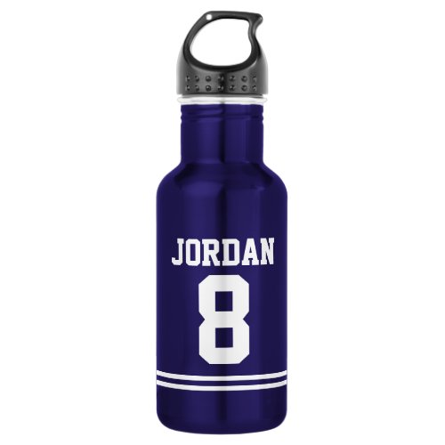 Blue Football Jersey with Custom Name and Number Stainless Steel Water Bottle