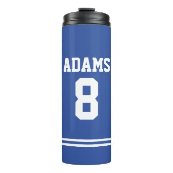 Blue Football Jersey With Custom Name And Number Thermal Tumbler by chingchingstudio at Zazzle