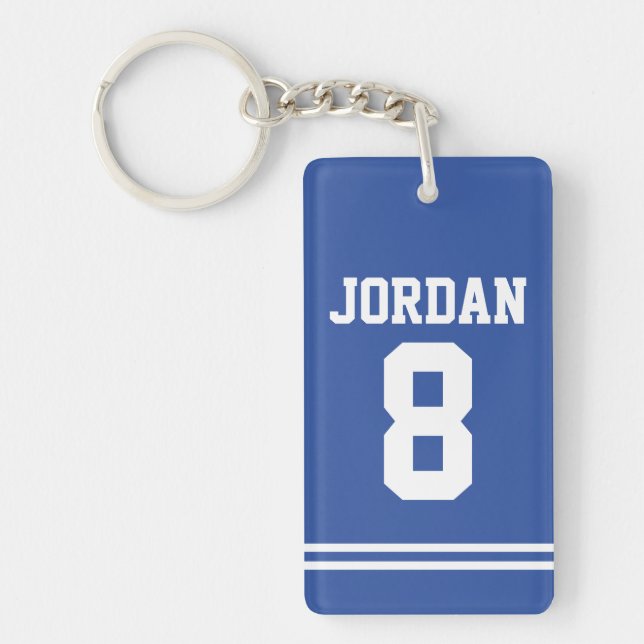 Blue Football Jersey with Number Keychain (Front)