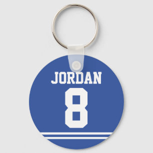 Blue Football Jersey with Number Keychain