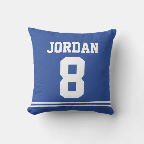 Blue Football Jersey with Number Throw Pillow