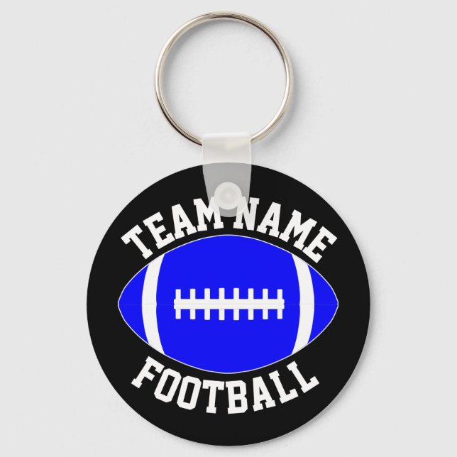 Blue Football Player/Coach Custom Team Name Sports Keychain (Front)