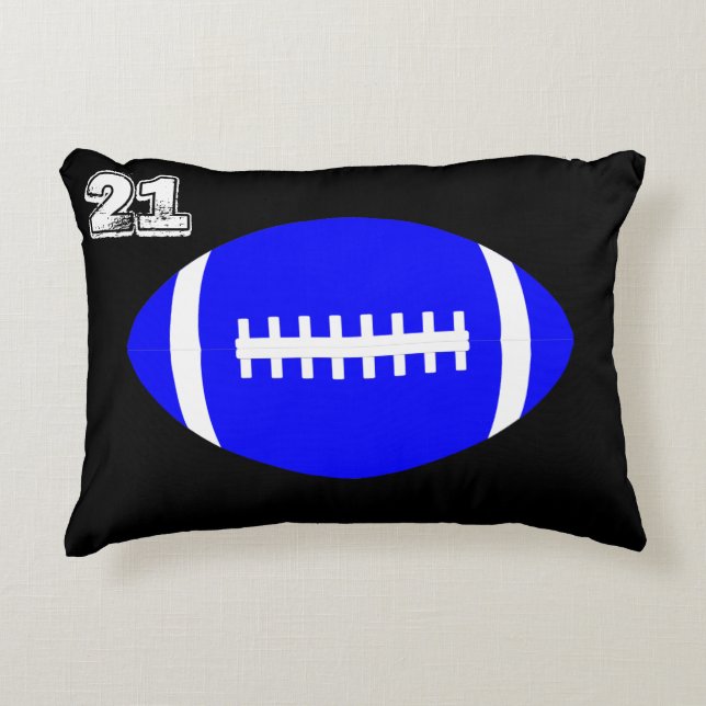 Blue Football Player Custom Jersey Number / Letter Accent Pillow (Front)