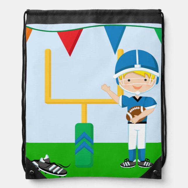 Blue Football Player Drawstring Backpack Bag (Front)