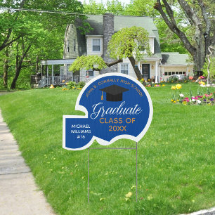 Blue Football Player Team Graduation Yard Sign