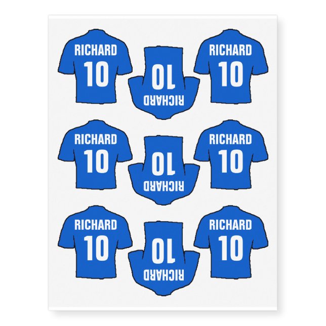 Blue Football Shirt Temporary Tattoos (Front)