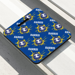Blue football soccer ball score personalized  seat cushion