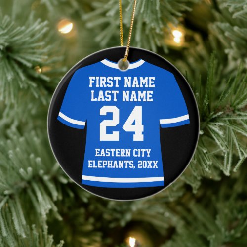 Blue Football Soccer Hockey Sports Jersey Ceramic Ornament