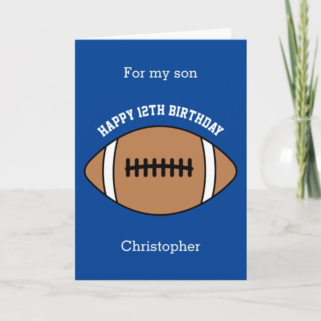 Blue Football Sport 12th Birthday Card (Front)