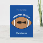 Blue Football Sport 14th Birthday Card<br><div class="desc">A blue personalized football 14th birthday card for son, grandson, nephew, etc. You can easily personalize the front of this sports birthday card with his age and name. The inside card message and back of the card can also be personalized for the birthday recipient. This football birthday card for him...</div>