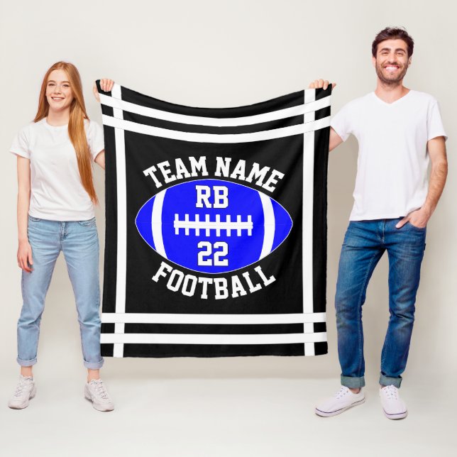 Blue Football Team Name Player Position and Number Fleece Blanket (In Situ)