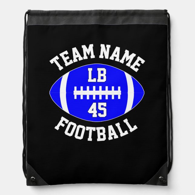  Blue Football Team Name, Player Position & Number Drawstring Bag (Front)