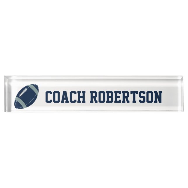 Blue Football Themed Personalized Desk Name Plate (Front)