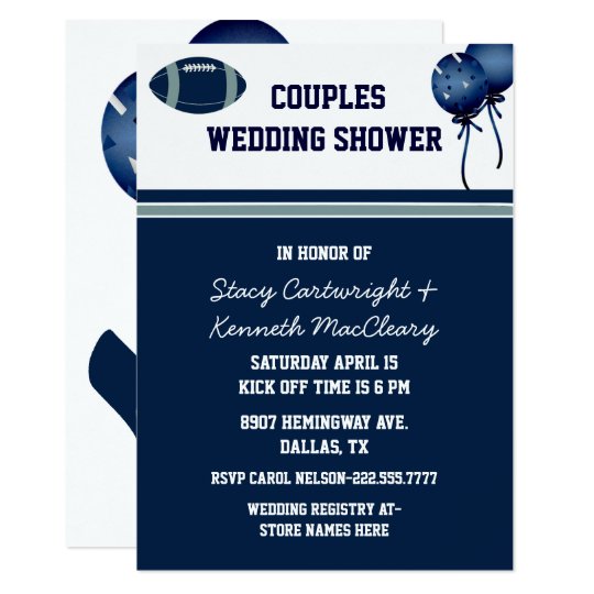 Blue Football Themed Wedding Shower Invitation