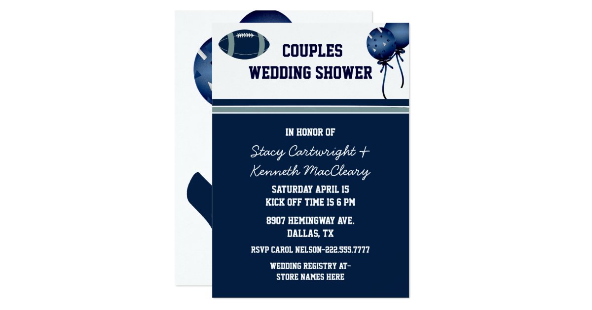 Blue Football Themed Wedding Shower Invitation