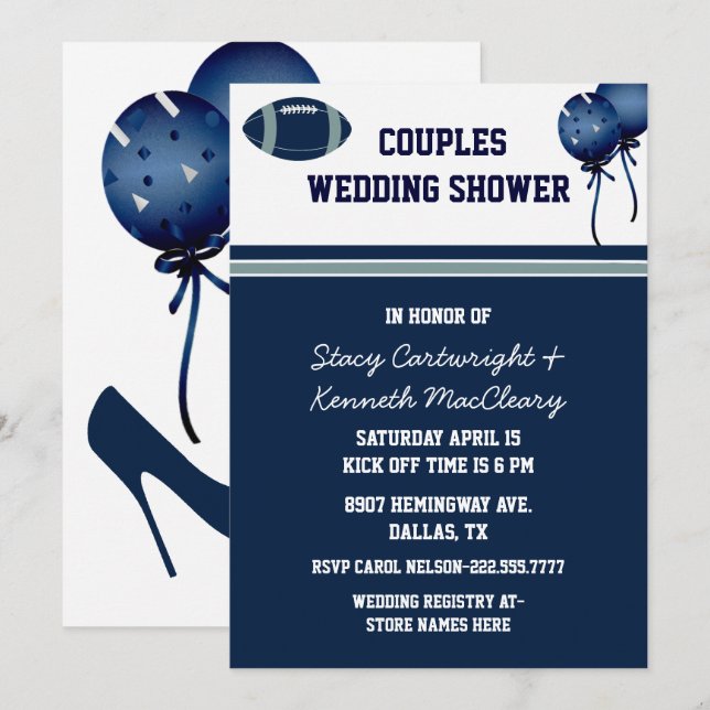 Blue Football Themed Wedding Shower Invitation (Front/Back)