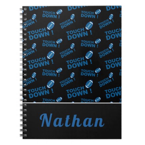 Blue Football Touch Down Typography Personalized   Notebook