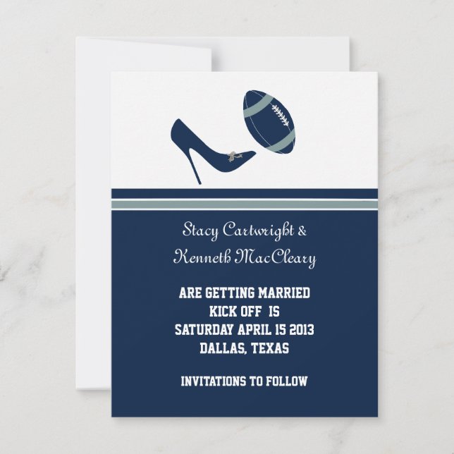 Blue Football Wedding Save The Date Announcement (Front)