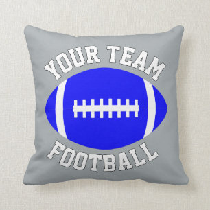 Blue Football with Custom Team Name & Color Sports Throw Pillow