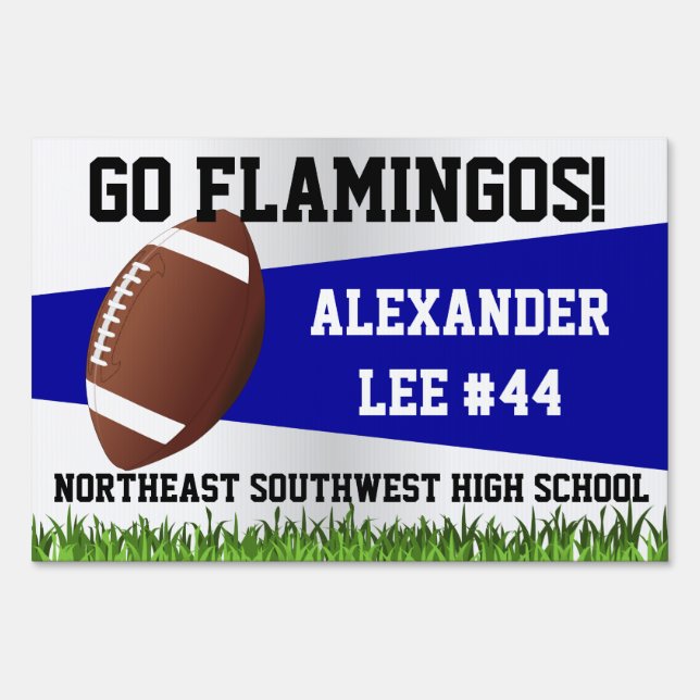 Blue Football Yard Sign, Custom Name/School Sign (Front)
